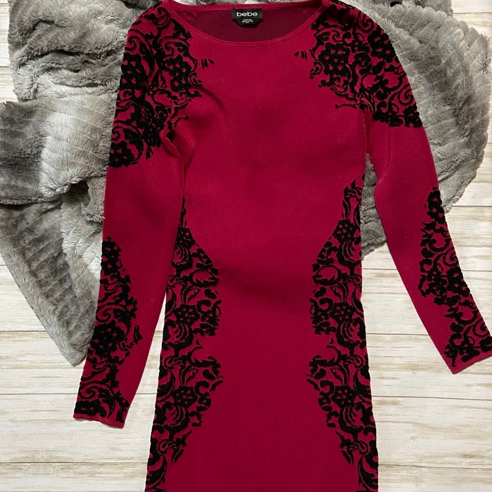 BEBE• Magenta Embroidered  Bandage  Dress